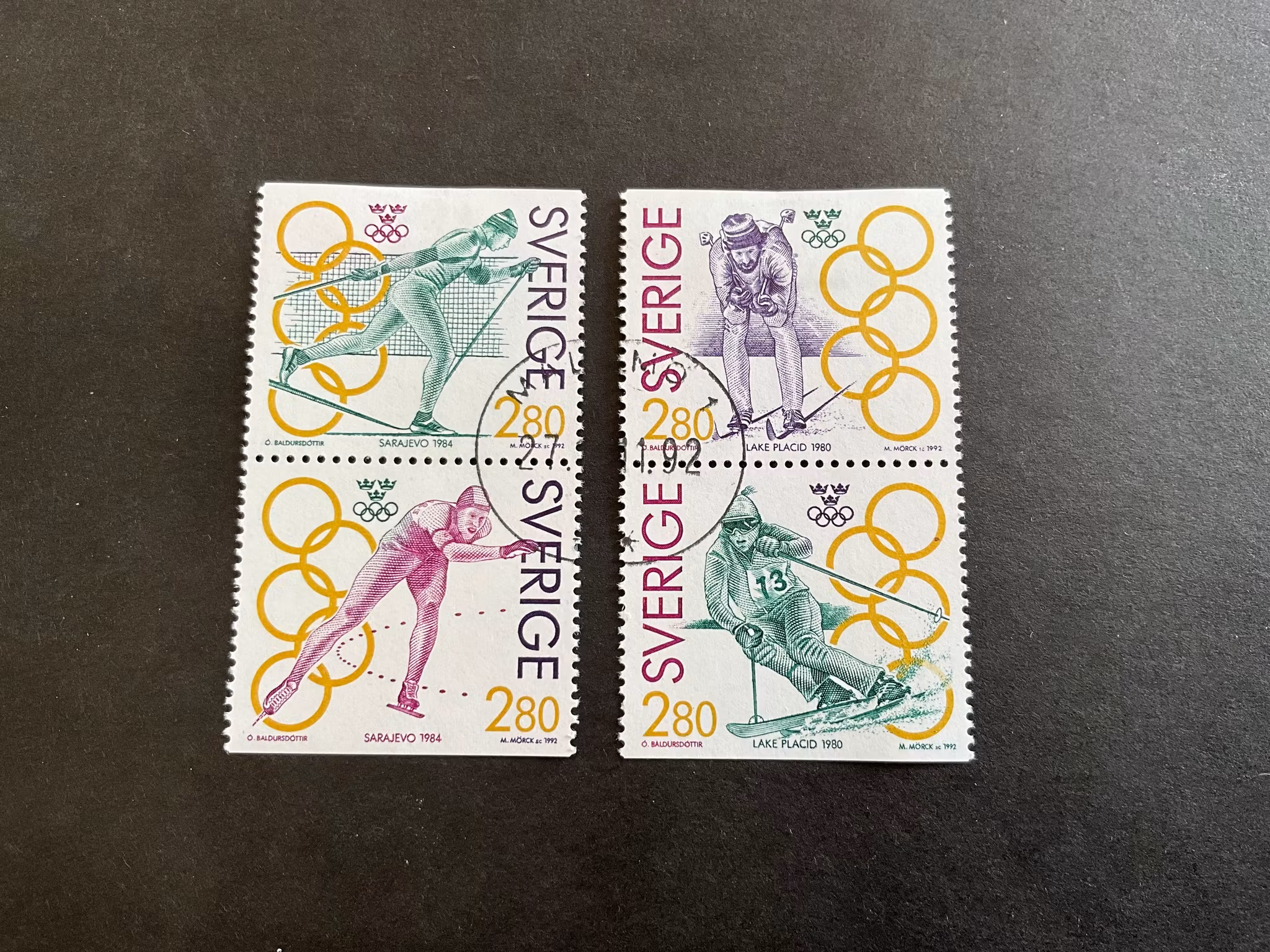 Olympiskt guld I) facit nr 1724-1725 SX stämplad sats