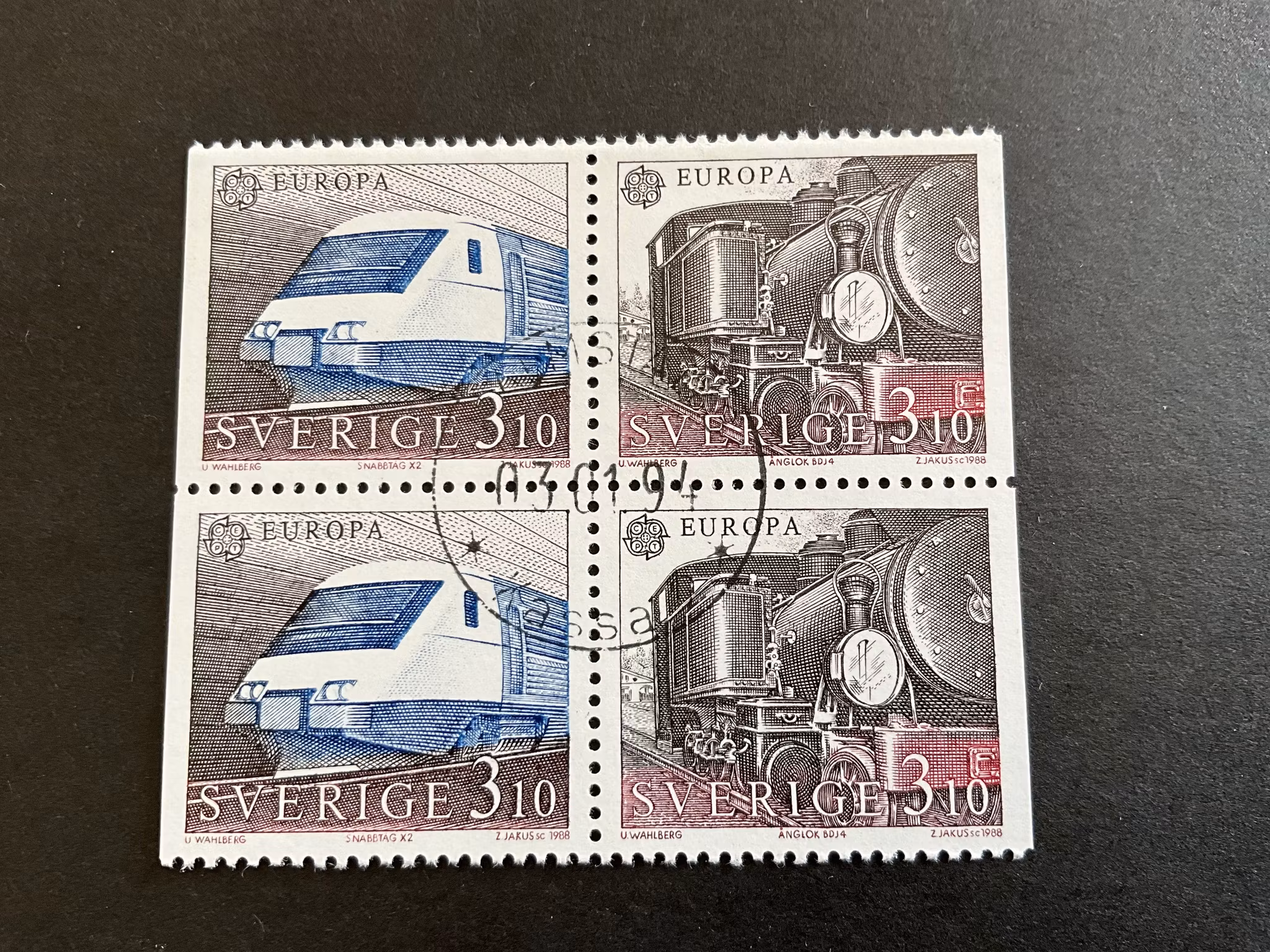 Europa XVII facit nr 1520 SX i stämplat 4-block