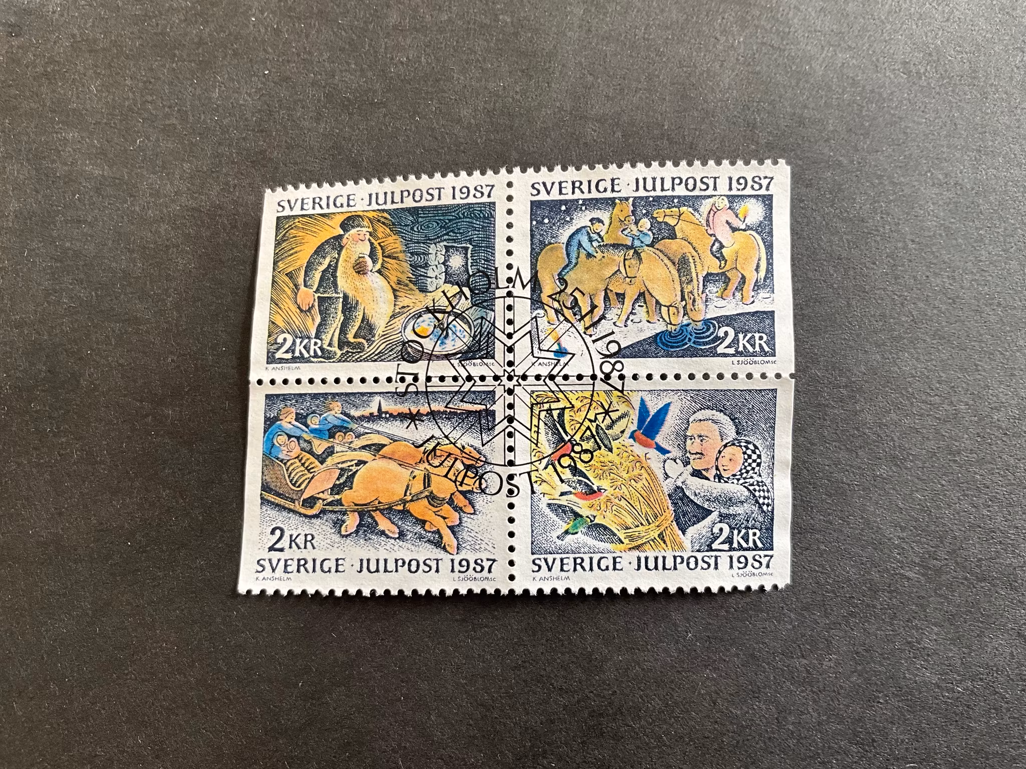Julpost 1987 facit nr 1474-1477 stämplat 4-block