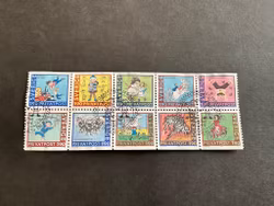 Rabattmärken IX-Astrid Lindgren facit nr 1453-1457 SX i stämplat block