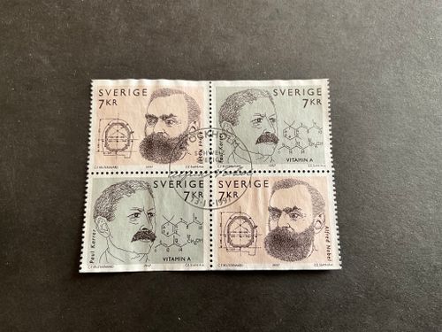 Alfred Nobel&Paul Karrer facit nr 2042+2043  SX i lyxstämplat block STOCKHOLM