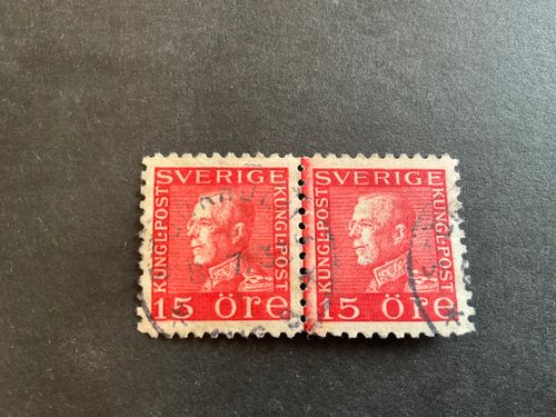 Gustaf V profil vänster facit nr 177 C stämplat par med vaxlinje