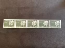 Nobelpris 1908 facit nr 648 A postfriskt 5-strip