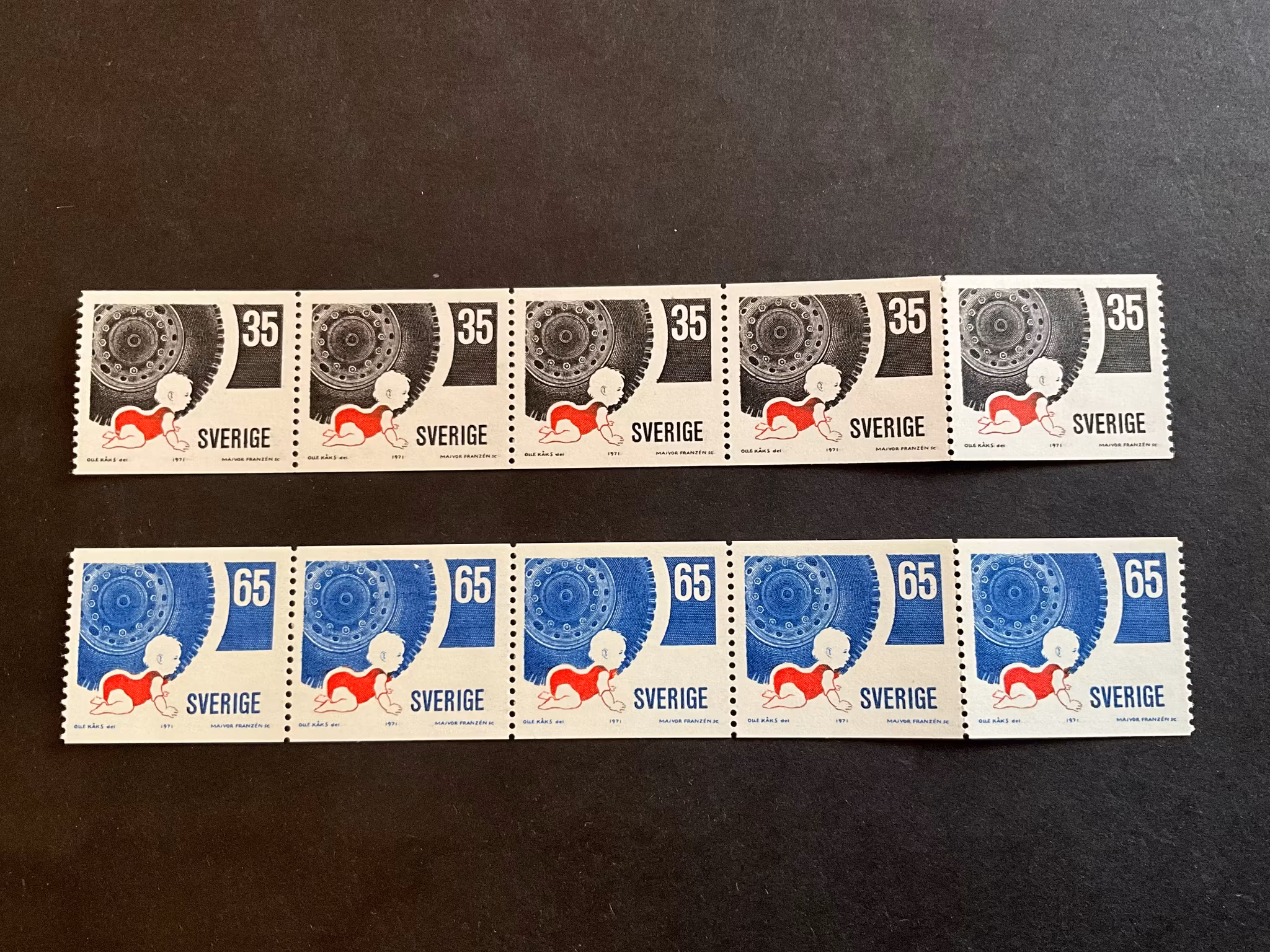 Trafiksäkerhet facit nr 738 och 739 A i postfriska 5-strip