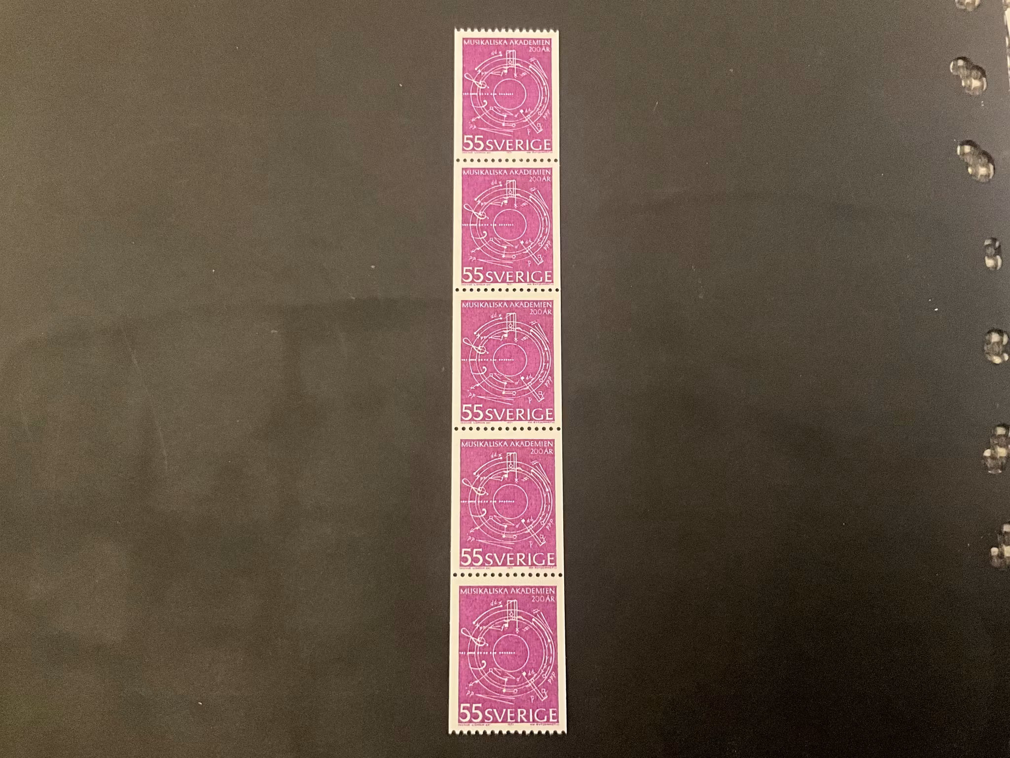 Musikaliska akademin 200 år facit nr 731 A postfriskt 5-strip