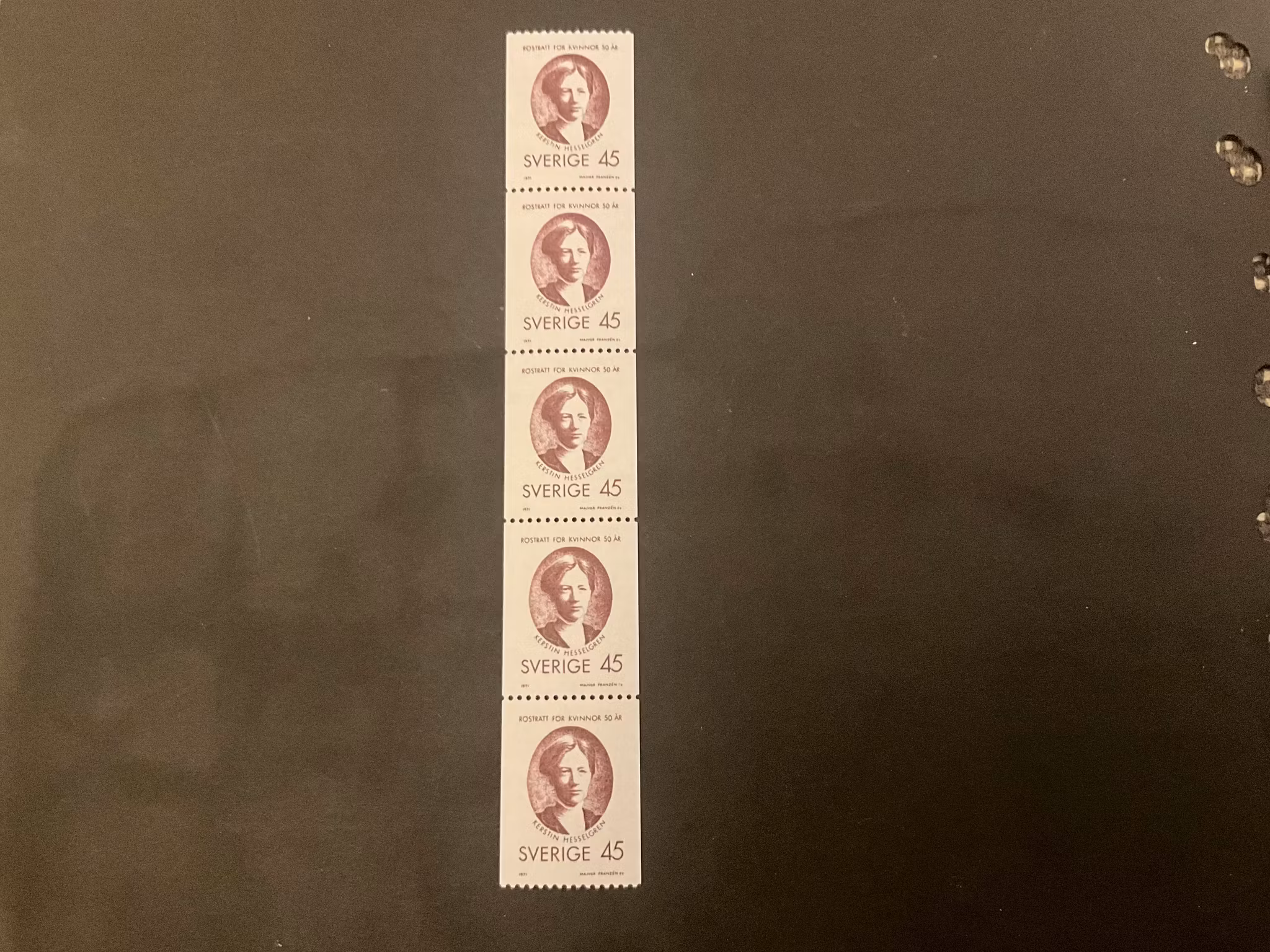 Rösträtt för kvinnor 50 år facit nr 721 A postfriskt 5-strip