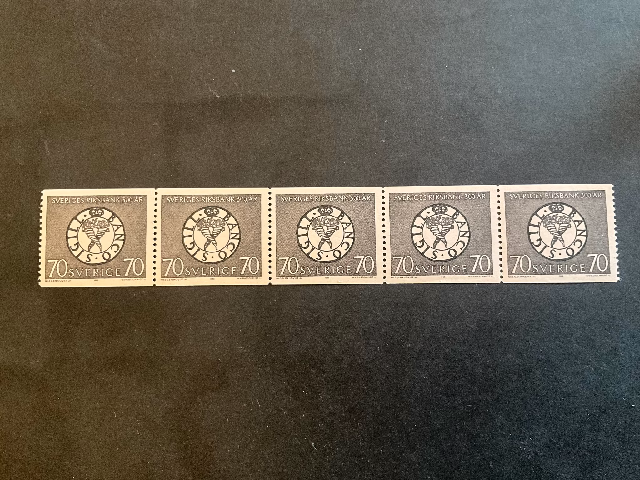 Sveriges riksbank 300 år facit nr 625 A postfriskt 5-strip