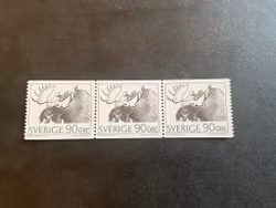 Bruksfrimårken facit nr 615 A A2 postfriskt 3-strip med öppen mule