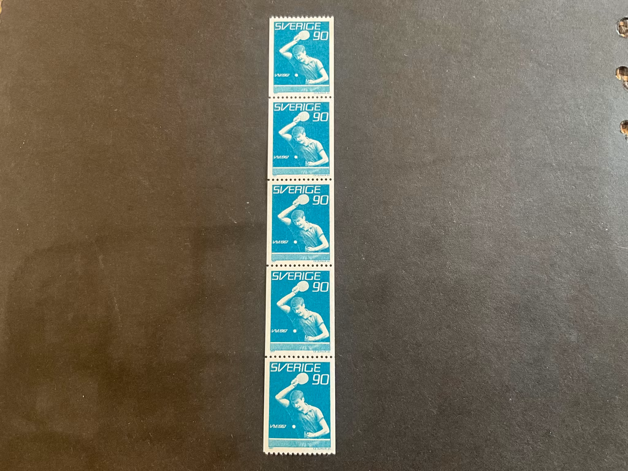VM i bordtennis facit nr 603 postfriskt 5-strip.