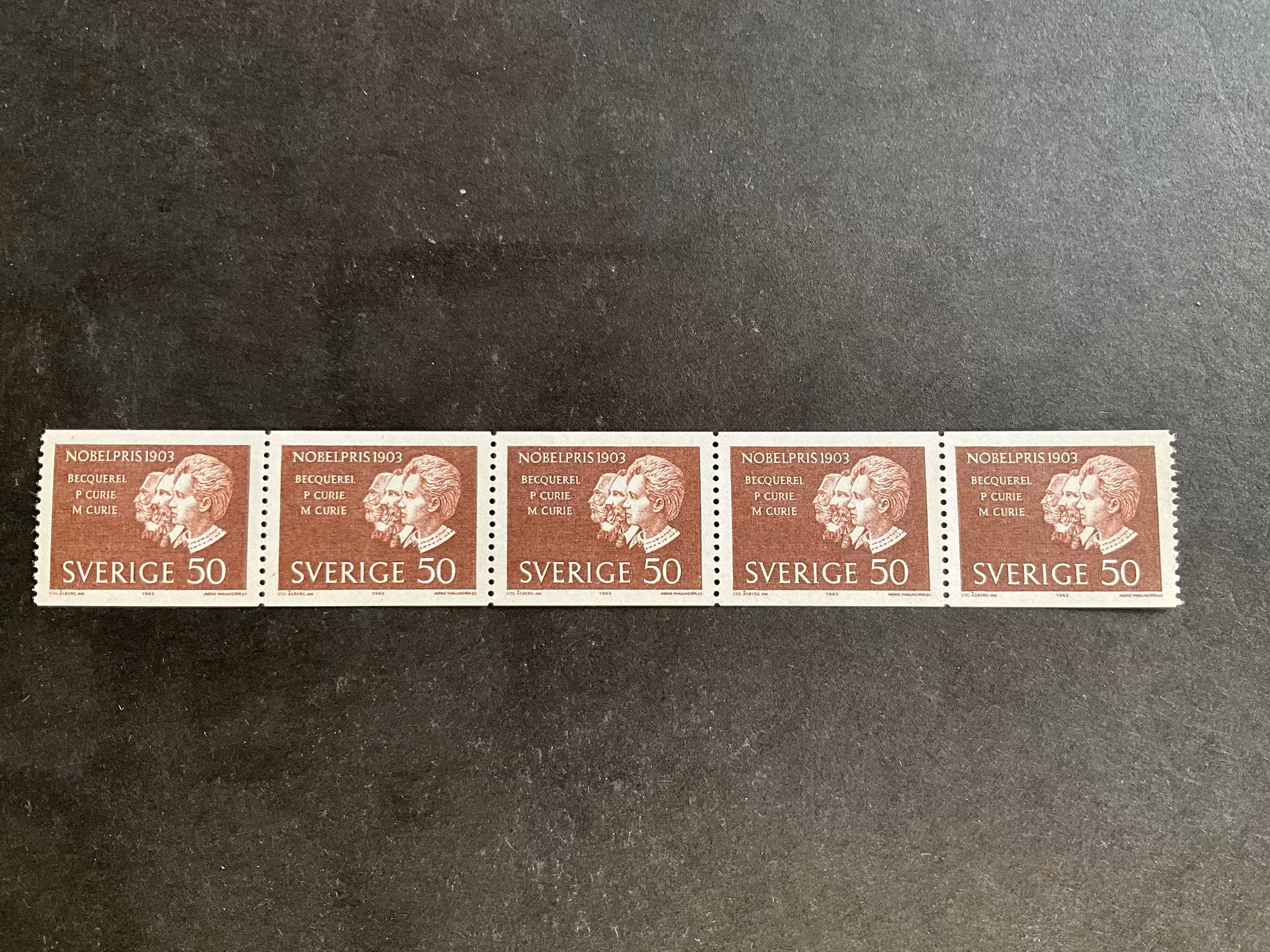 Nobelpristagare 1903 facit nr 554 postfriskt 5-strip
