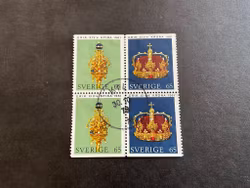 Riksregalierna facit nr 741+742 BB i stämplat 4-block