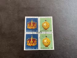 Riksregalierna facit nr 742+743 BB i stämplat 4-block