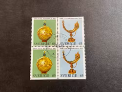 Riksregalierna facit nr 743+744 BB i stämplat 4-block