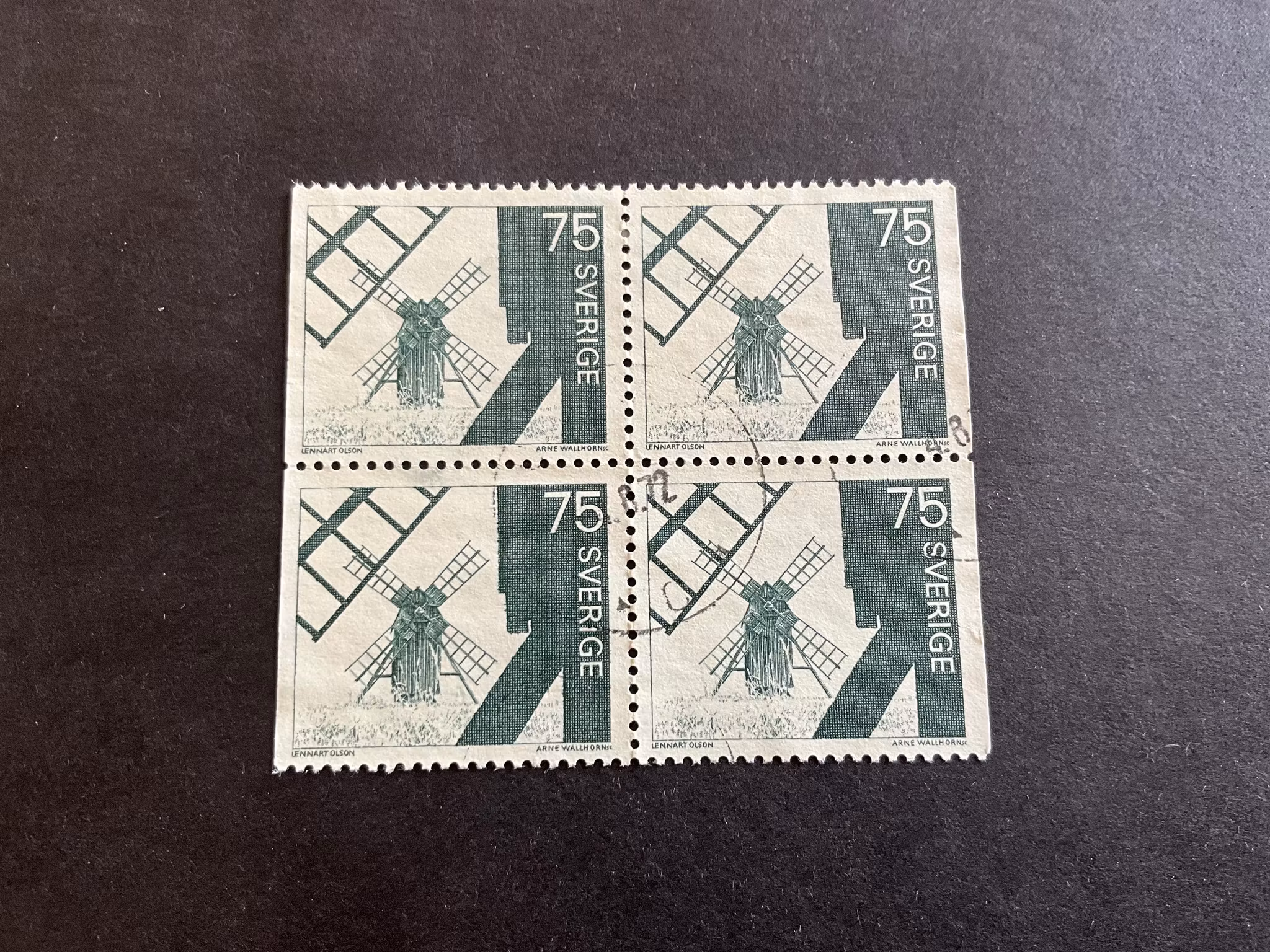 Öländska väderkvarnar facit nr 730 BB i stämplat 4-block