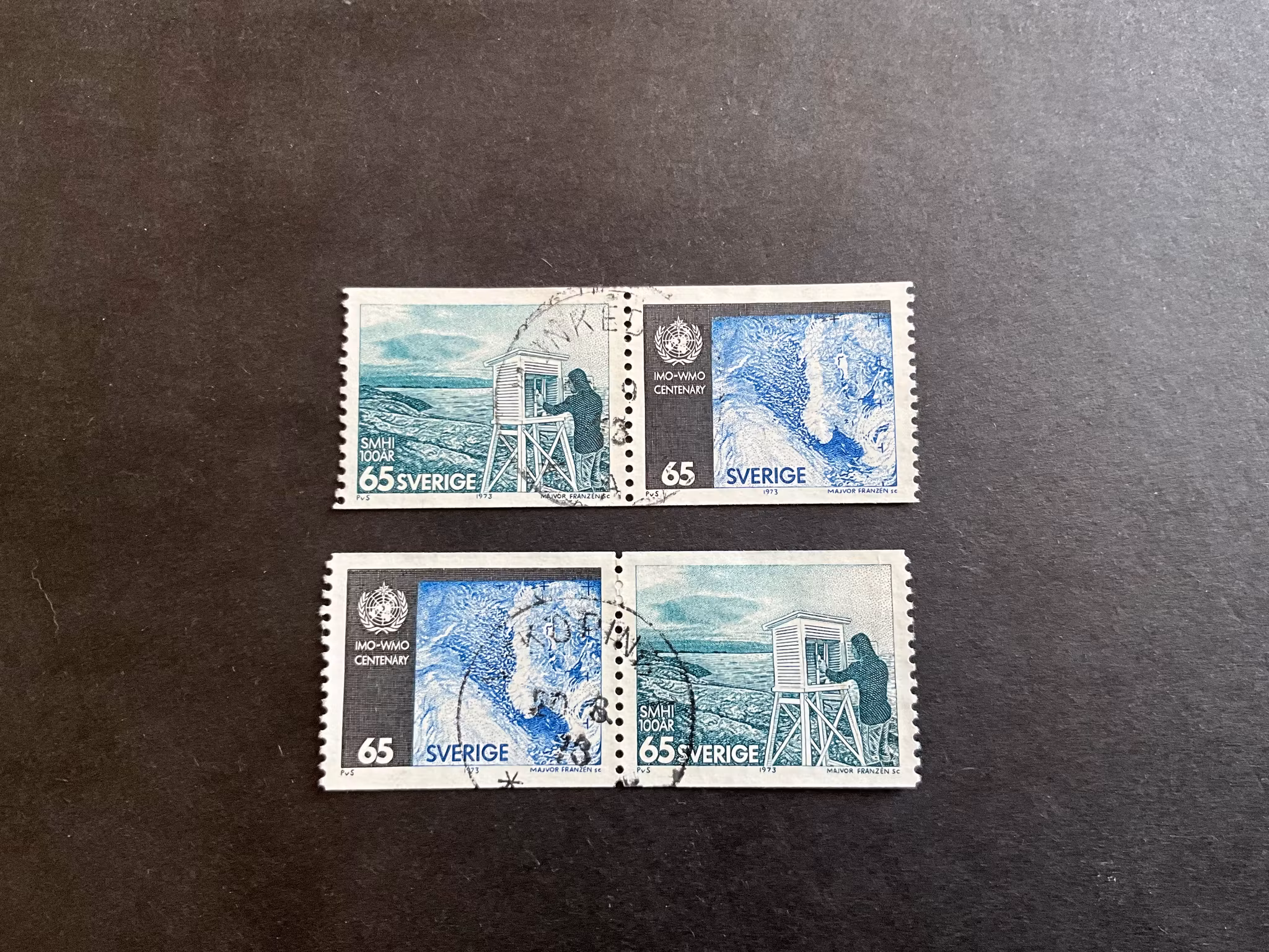 Väderlekstjänsten 100 år facit nr 824 SX1 och SX2 stämplade par