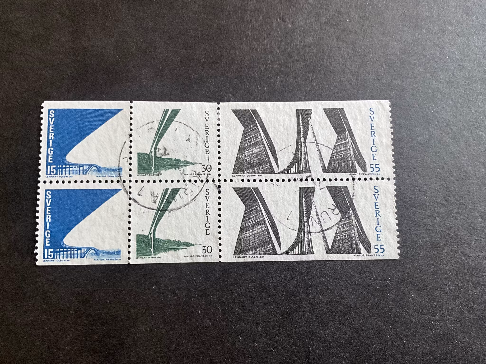 Tjörnbroarna facit nr 663-665 stämplat block