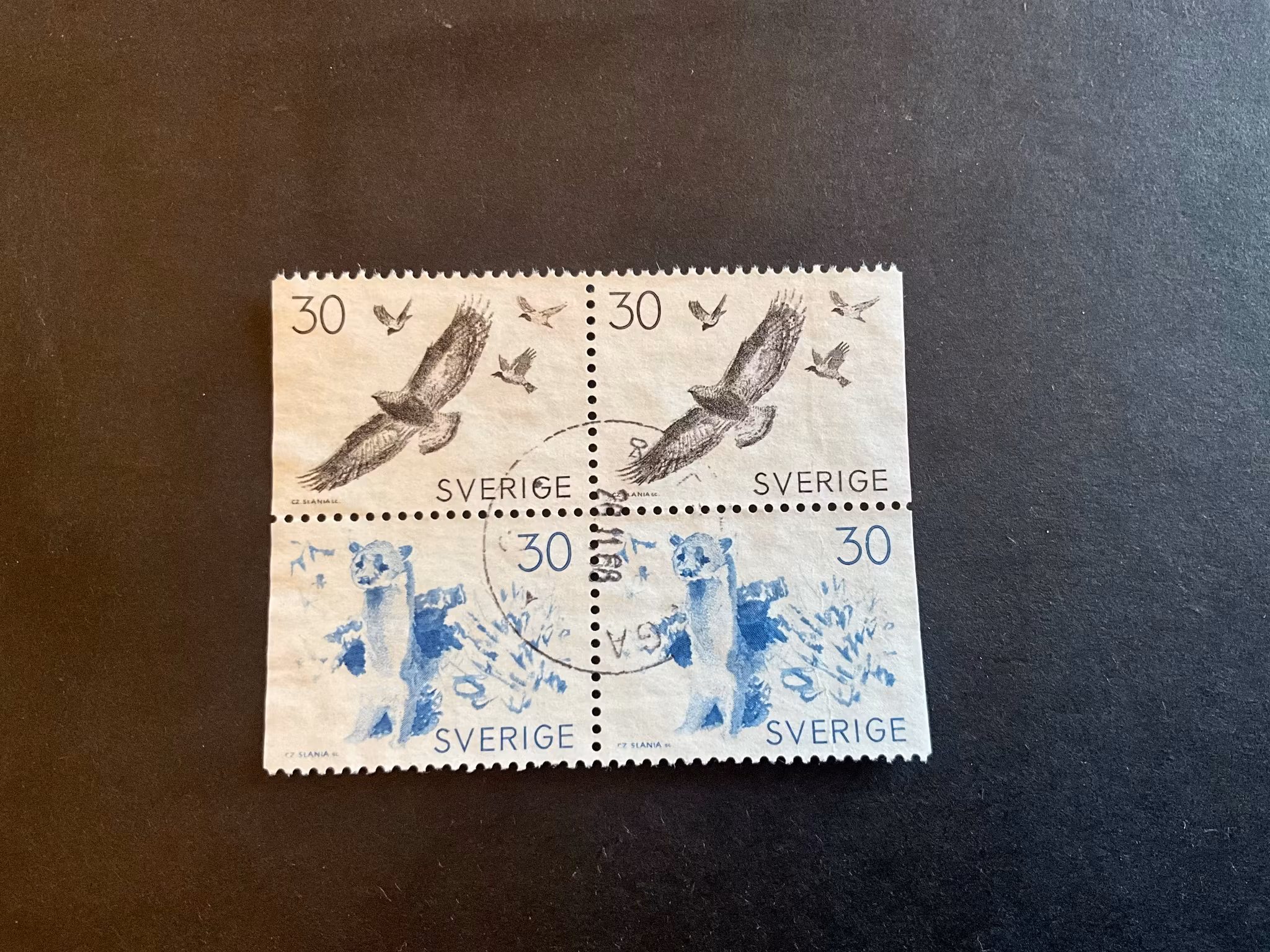 Bruno Liljefors djur facit nr 645+646 BB i stämplat 4-block