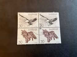 Bruno Liljefors djur facit nr 643+644 BB i stämplat 4-block