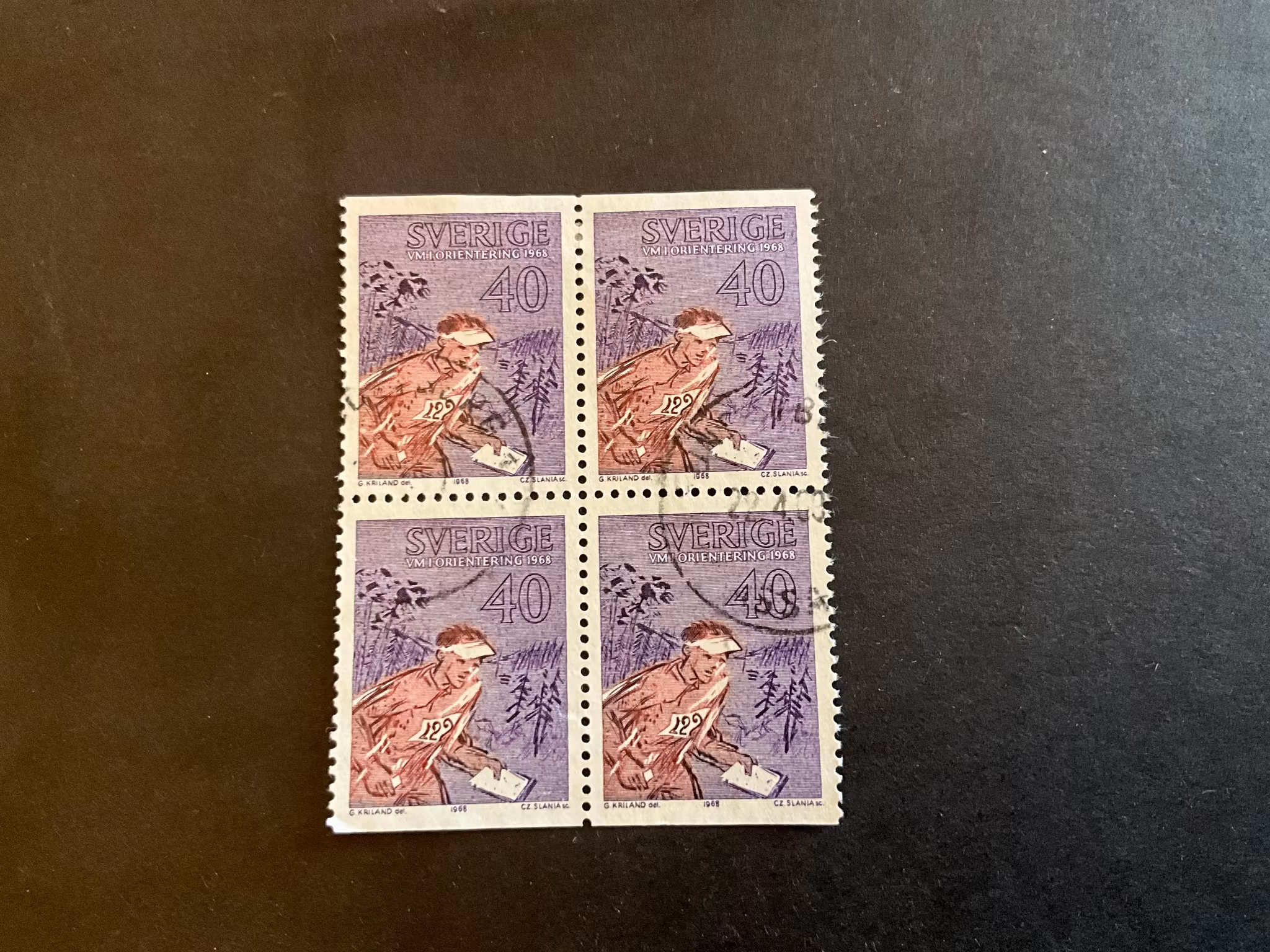 VM i orientering facit nr 637 BB i stämplat 4-block
