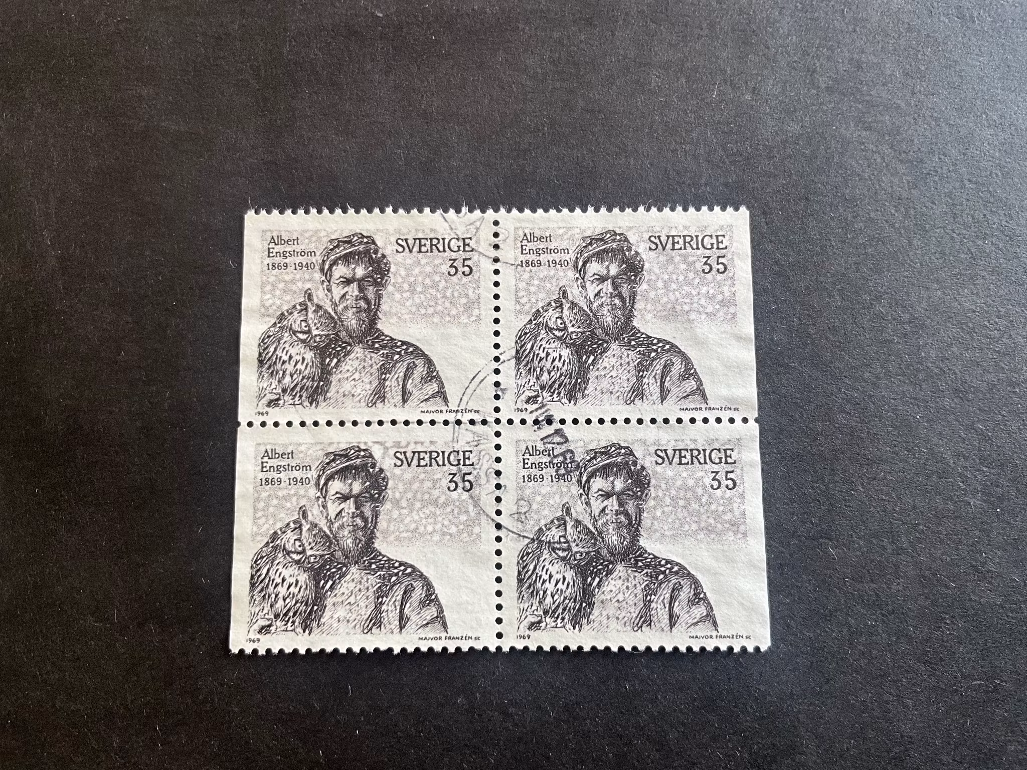 Albert Engström facit nr 655 BB i stämplat 4-block