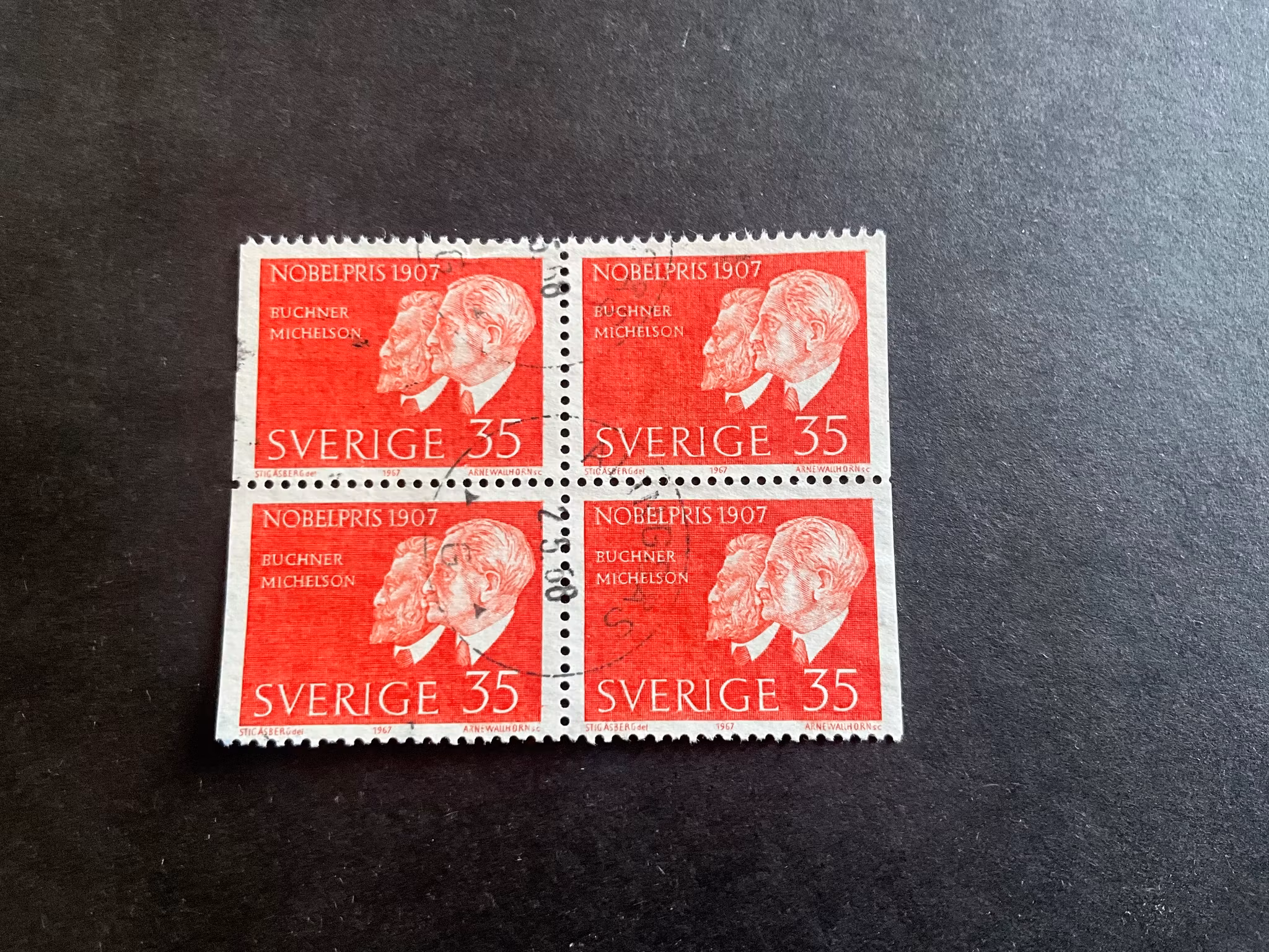 Nobelpristagare 1907 facit nr 618 BB i stämplat 4-block