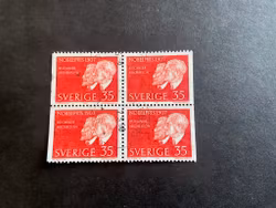 Nobelpristagare 1907 facit nr 618 BB i stämplat 4-block