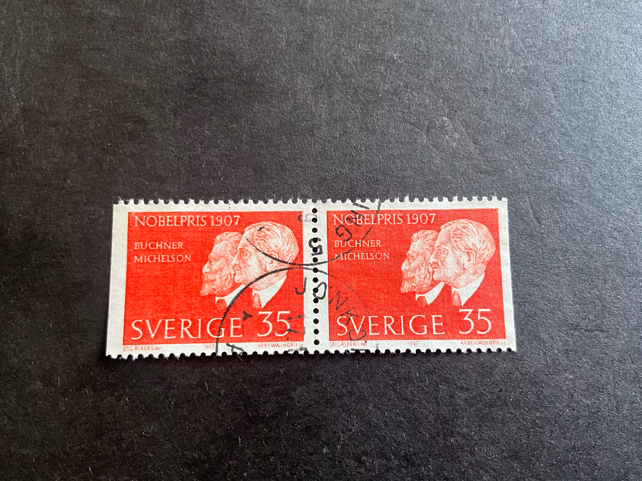 Nobelpris 1907 facit nr 618 BB stämplat par