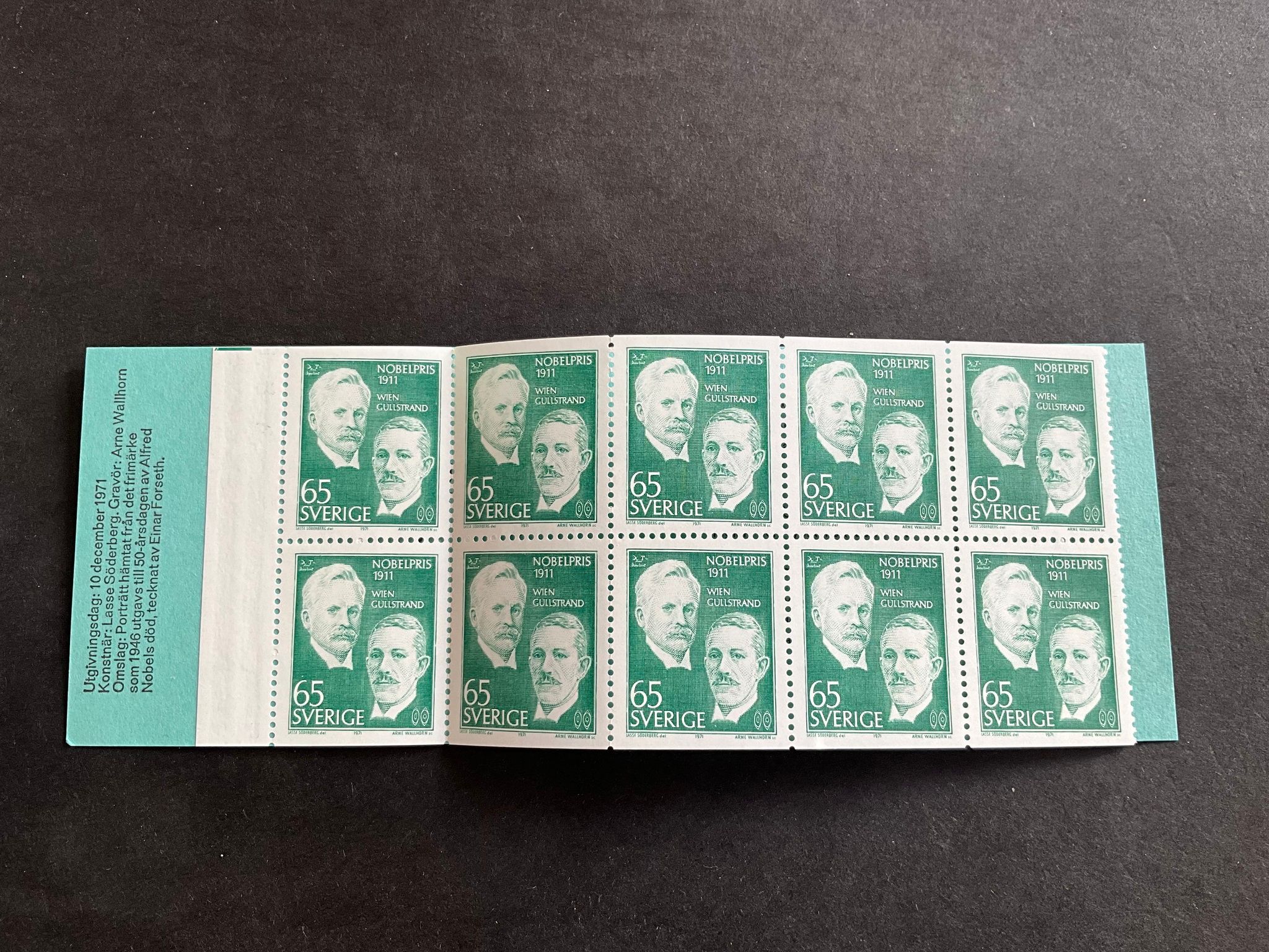 Nibelpristagare 1911 facit nr H 252 postfriskt häfte
