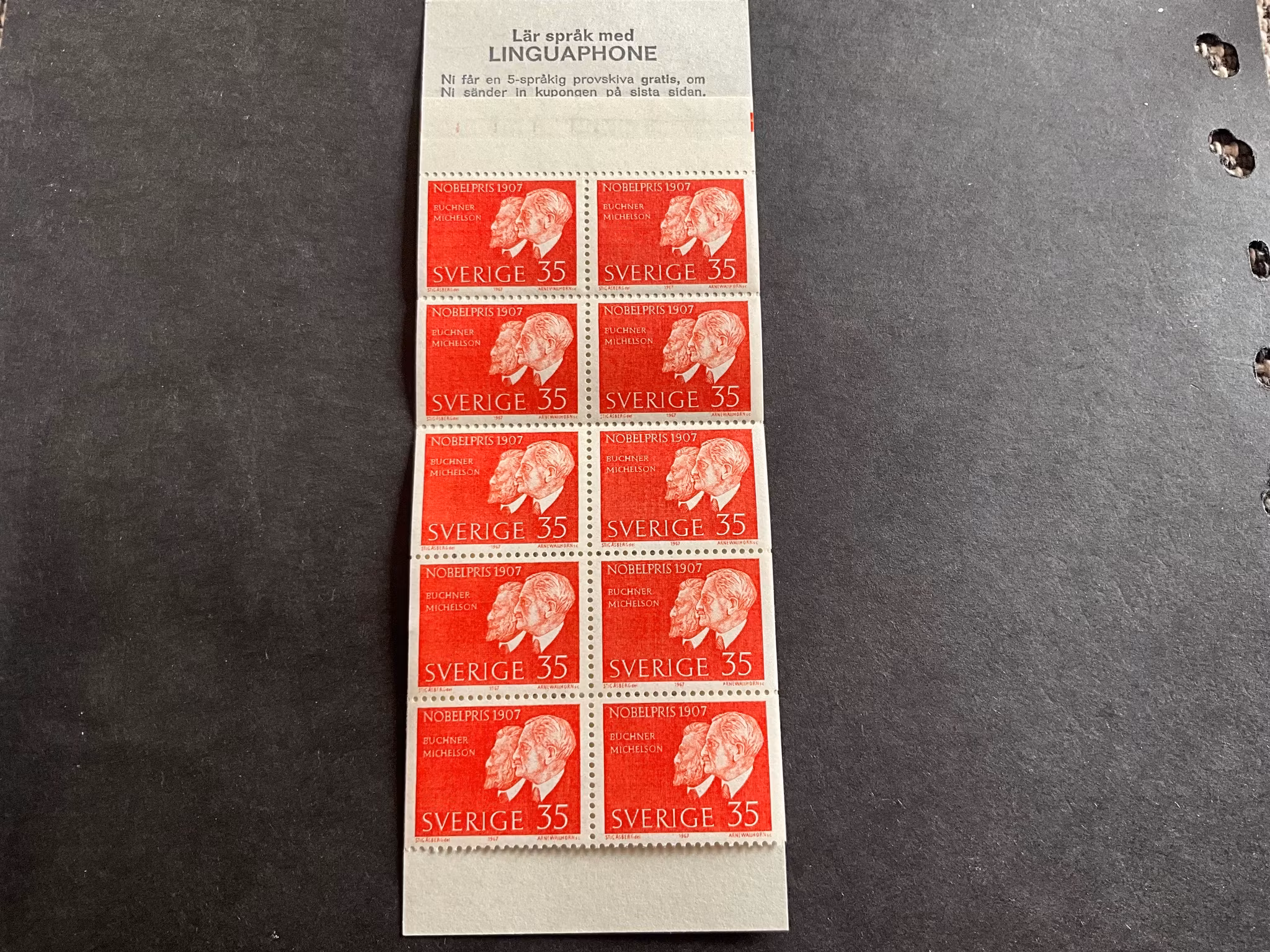 Nobelpris 1907 facit nr H 200 postfriskt häfte
