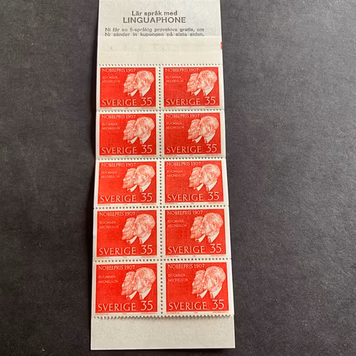Nobelpris 1907 facit nr H 200 postfriskt häfte