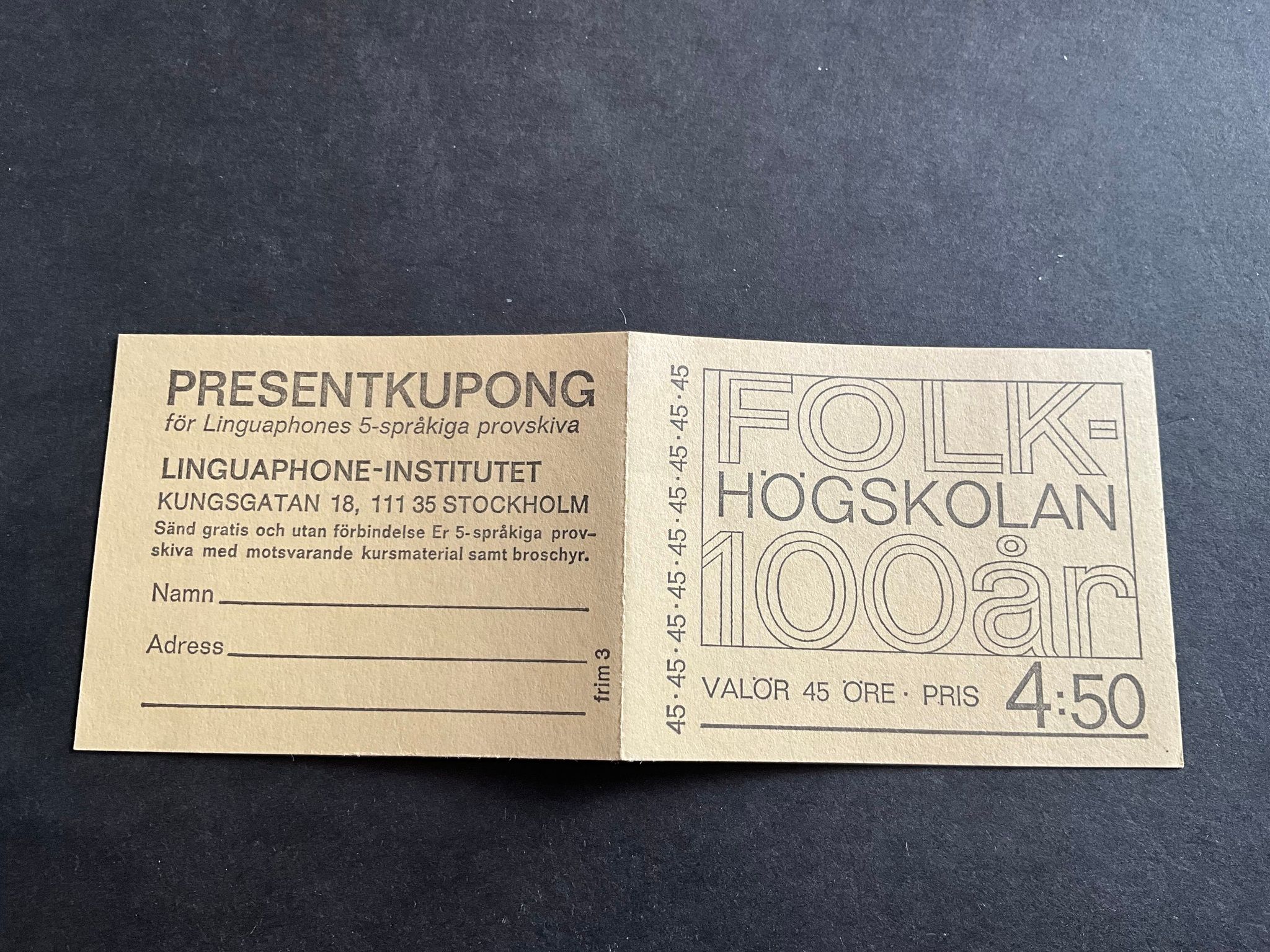 Folkhögskolan facit nr H  209 A2 postfriskt häfte