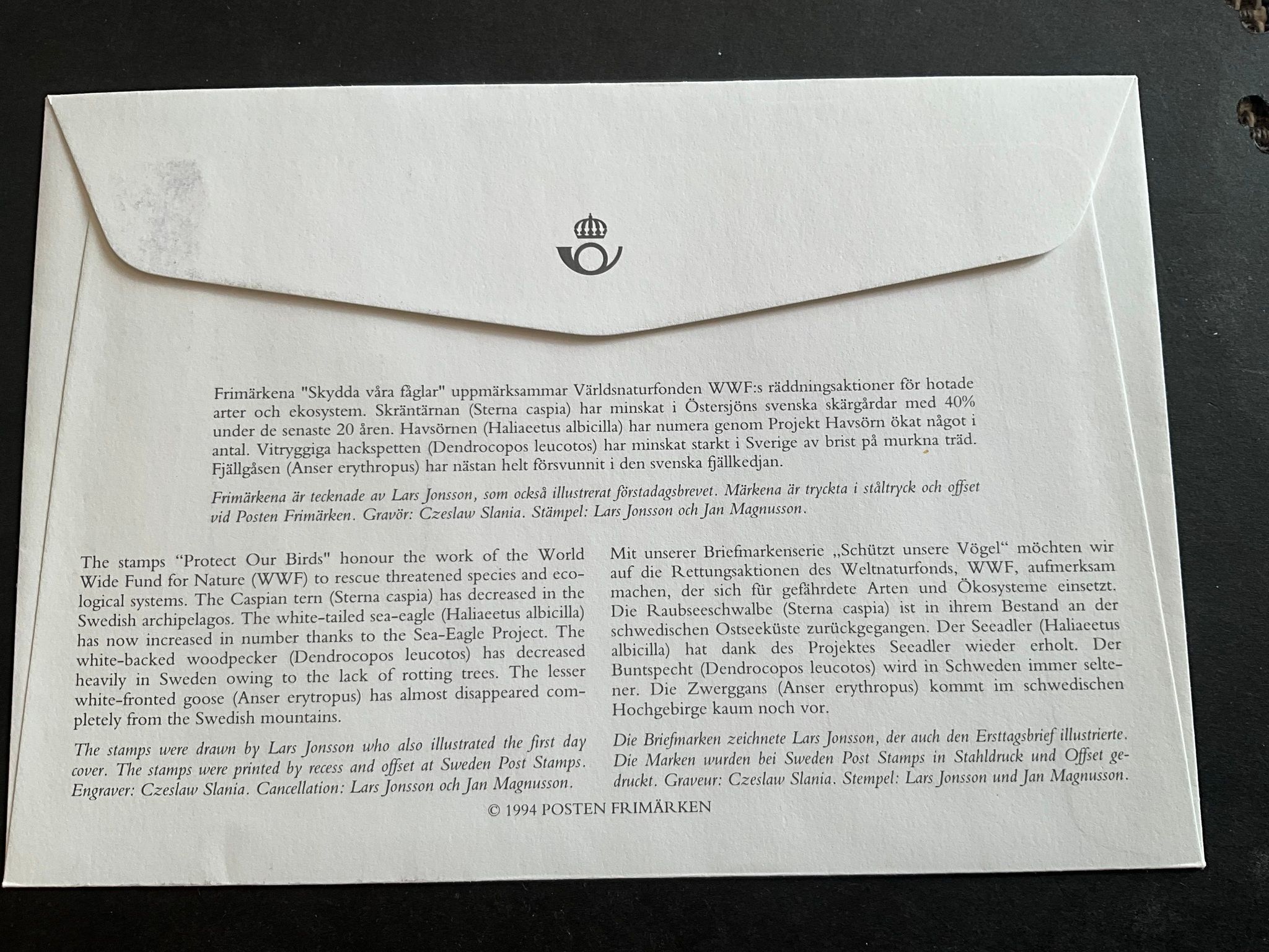 Skydda våra fåglar facit nr 1865-1868 FDC