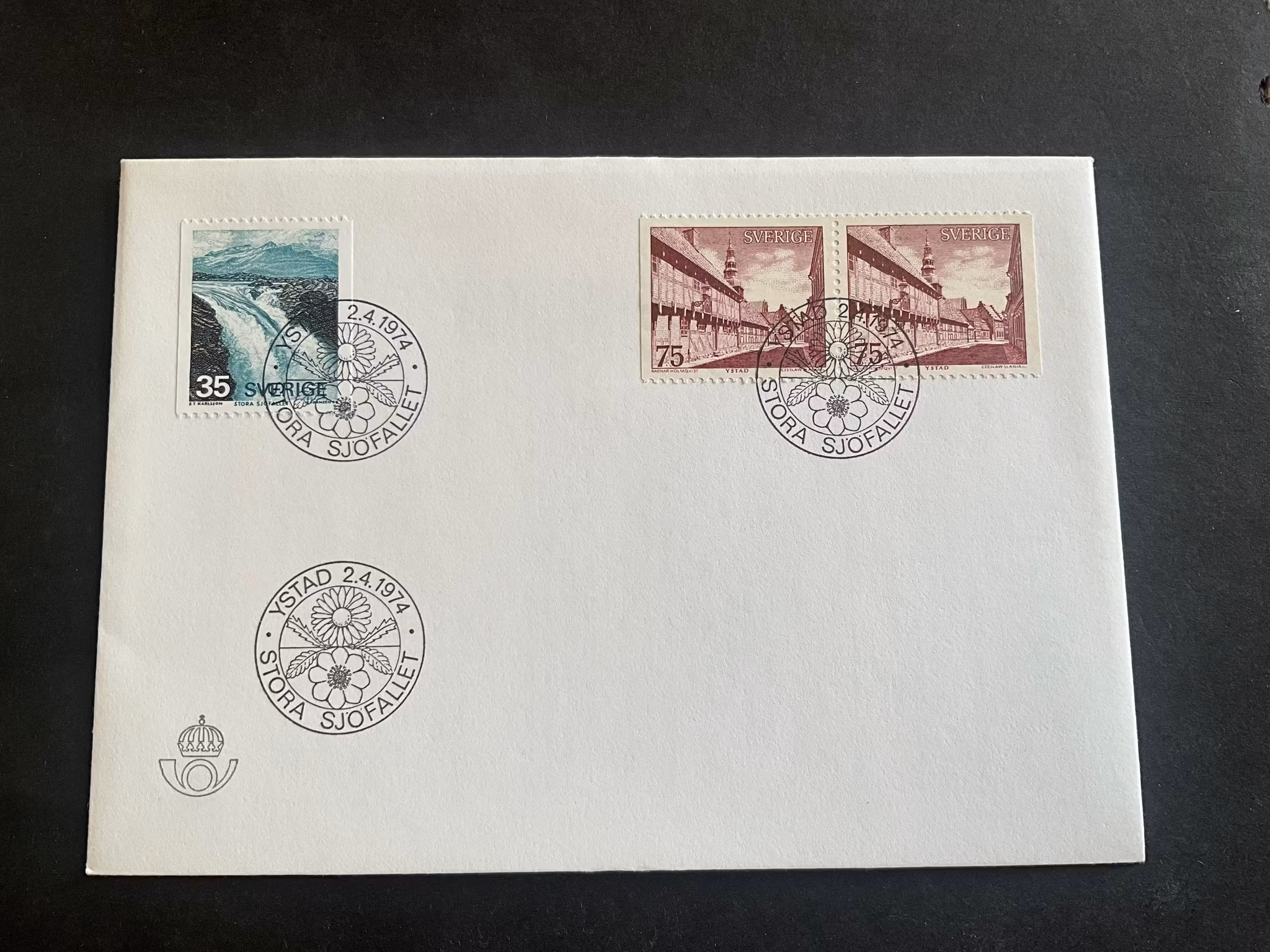 Stora sjöfallet+ Ystad facit nr 865-866 FDC stämplat Ystad