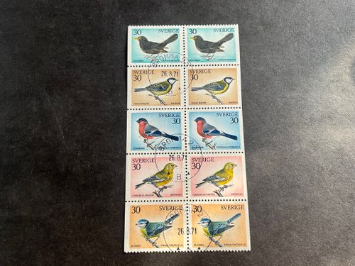 Svenska fåglar facit nr 711-715 BB lyxstämplat block BROMMA 20