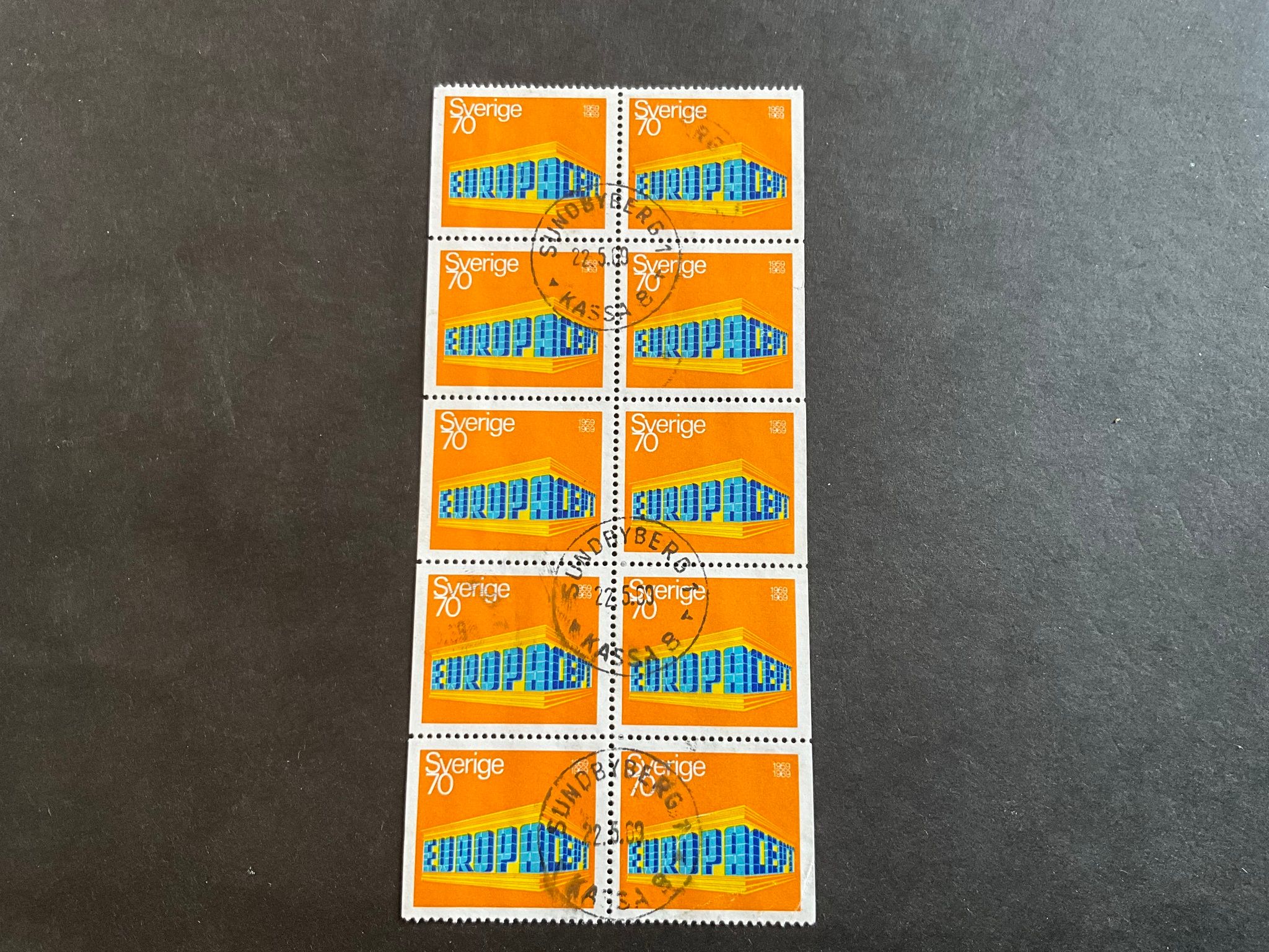 Europa II facit nr 653 BB i lyxstämplat 10-block SUNDBYBERG 1