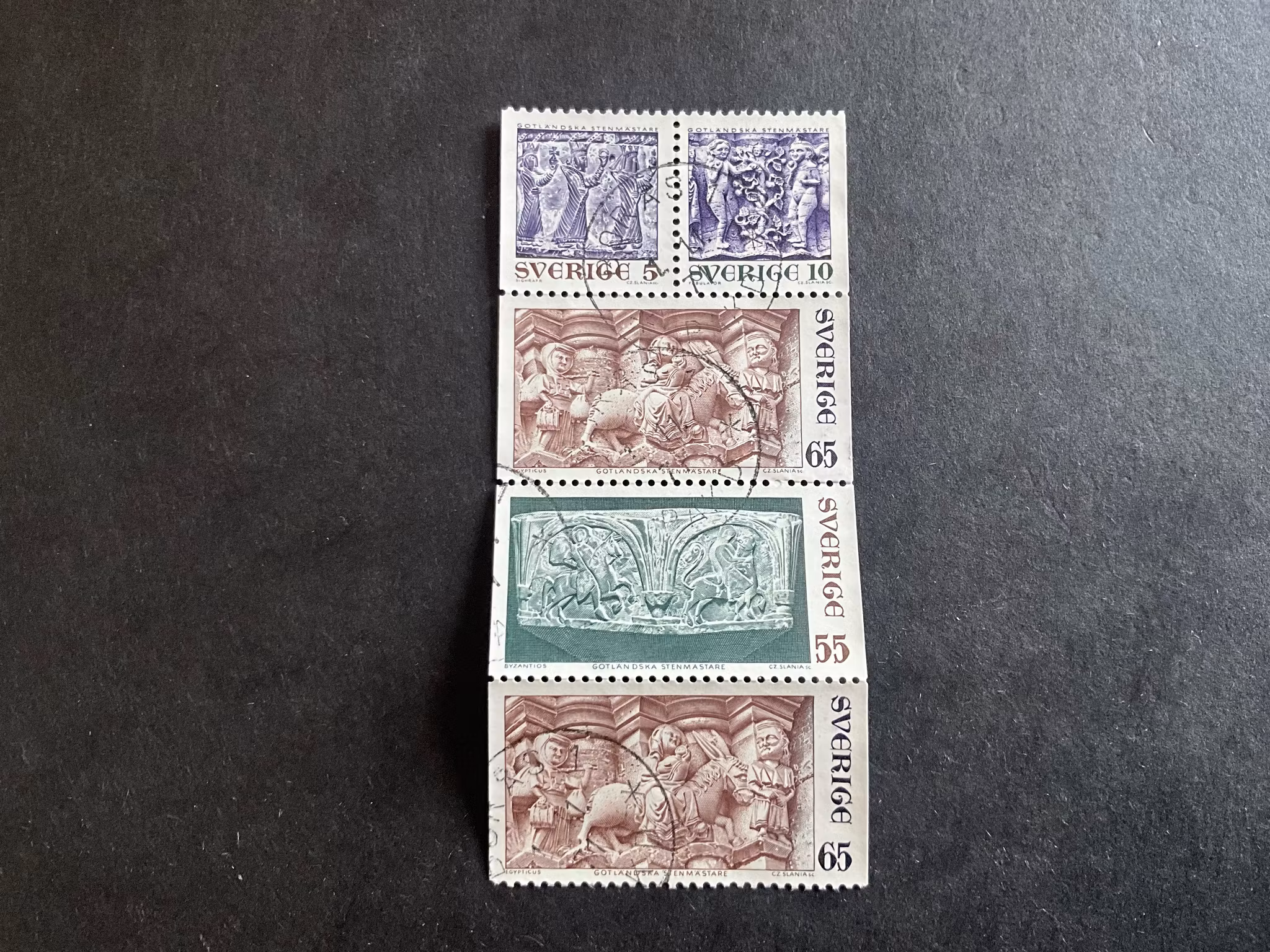 Gotlöndska stenmästare facit nr 734-737 i stämplat block