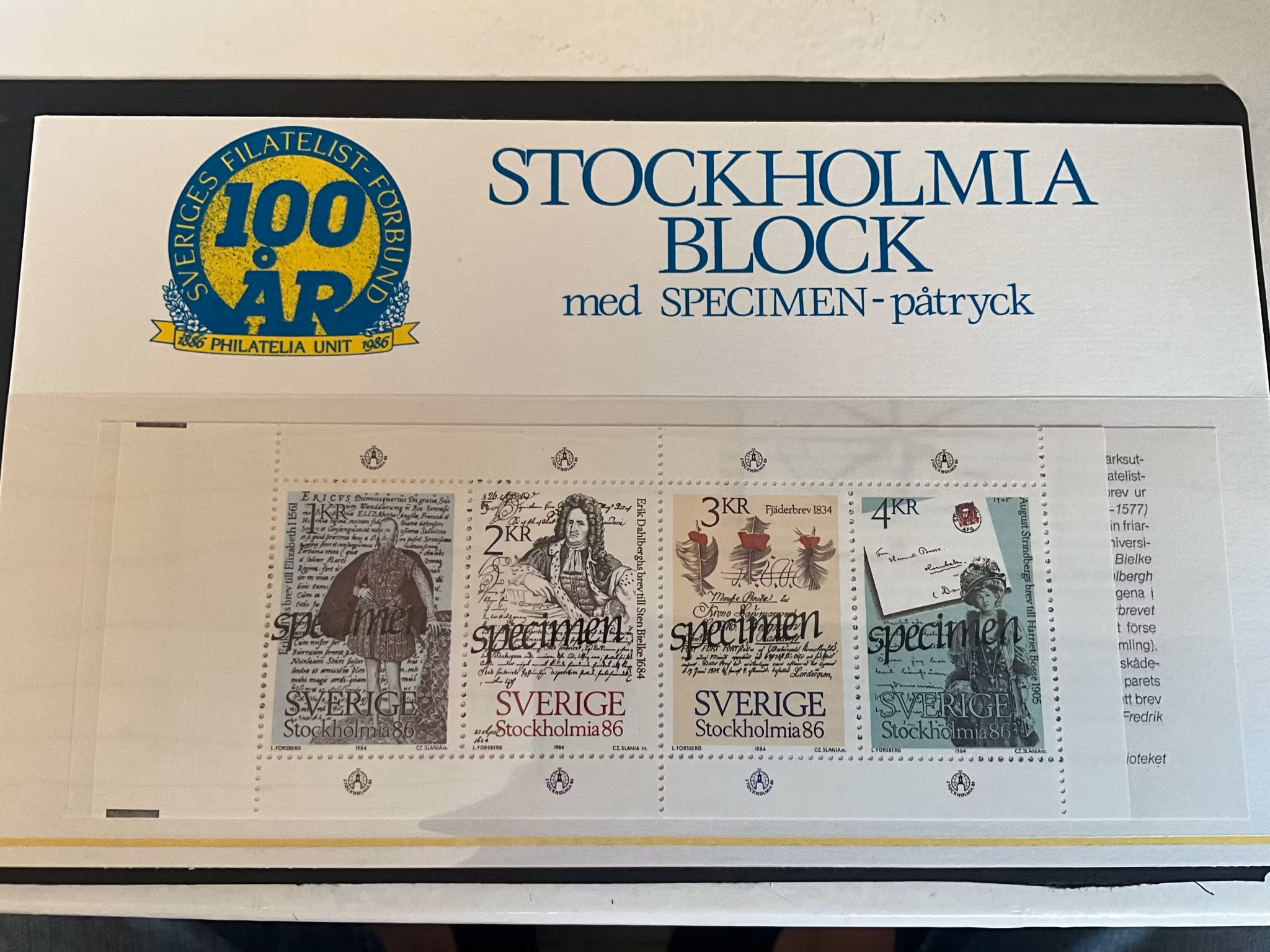Presentförpackning Specimen tryck på 5 st Stockholmia häften