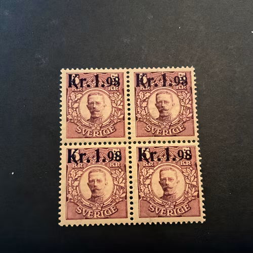 Gustaf V provisorier facit nr 97 vm 1 postfriskt 4-block