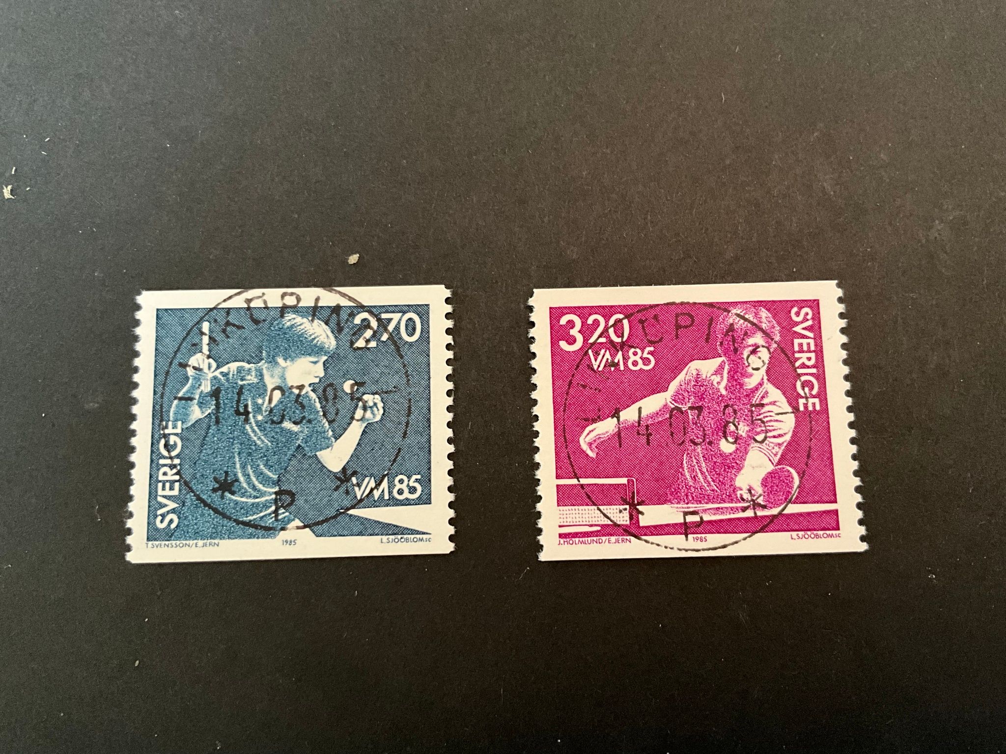 VM i bordtennis facit nr 1343-1344 lyxstämplat LINKÖPING 1