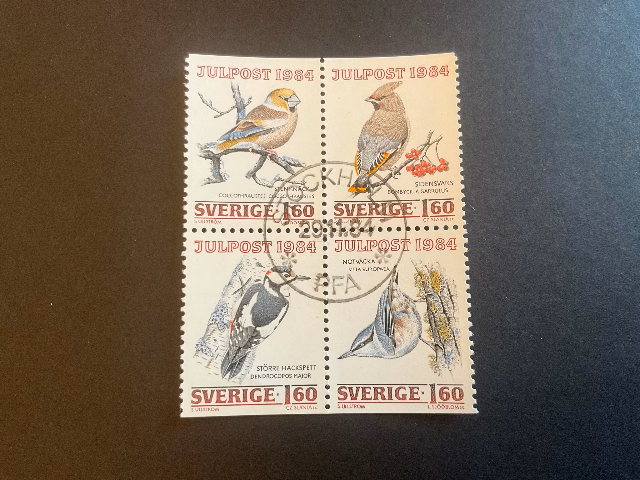 Inrikes julpost facit 1324-1327 lyxstämpkat 4-block STOCKHOLM PFA