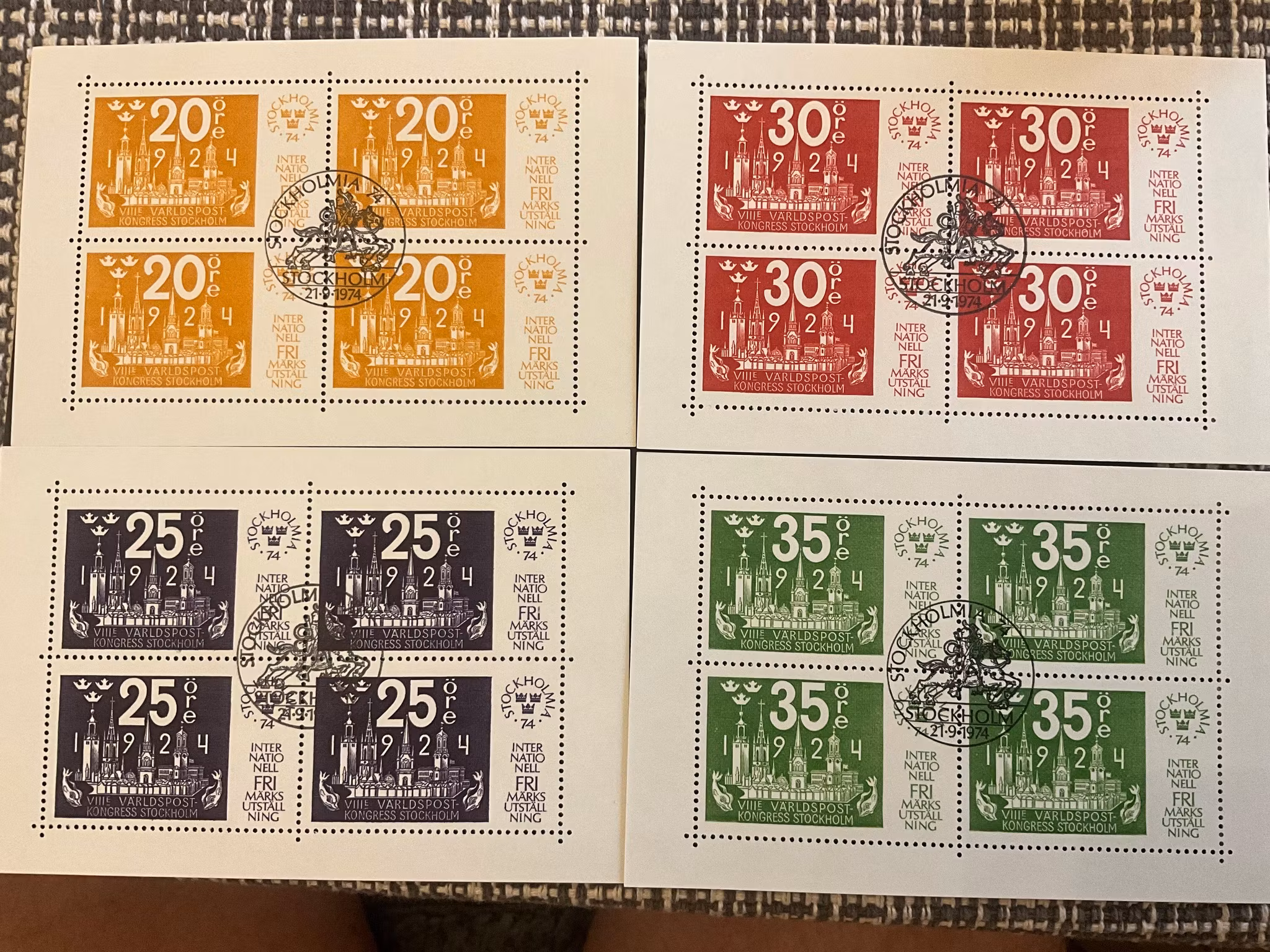 Stockholmia 74 III facit 883-886 lyxstämplade block STOCKHOLMIA 74