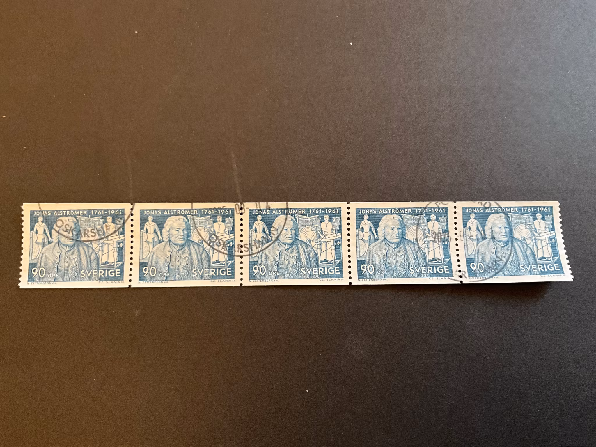 Jonas Alströmer facit 525 stämplat 5-strip