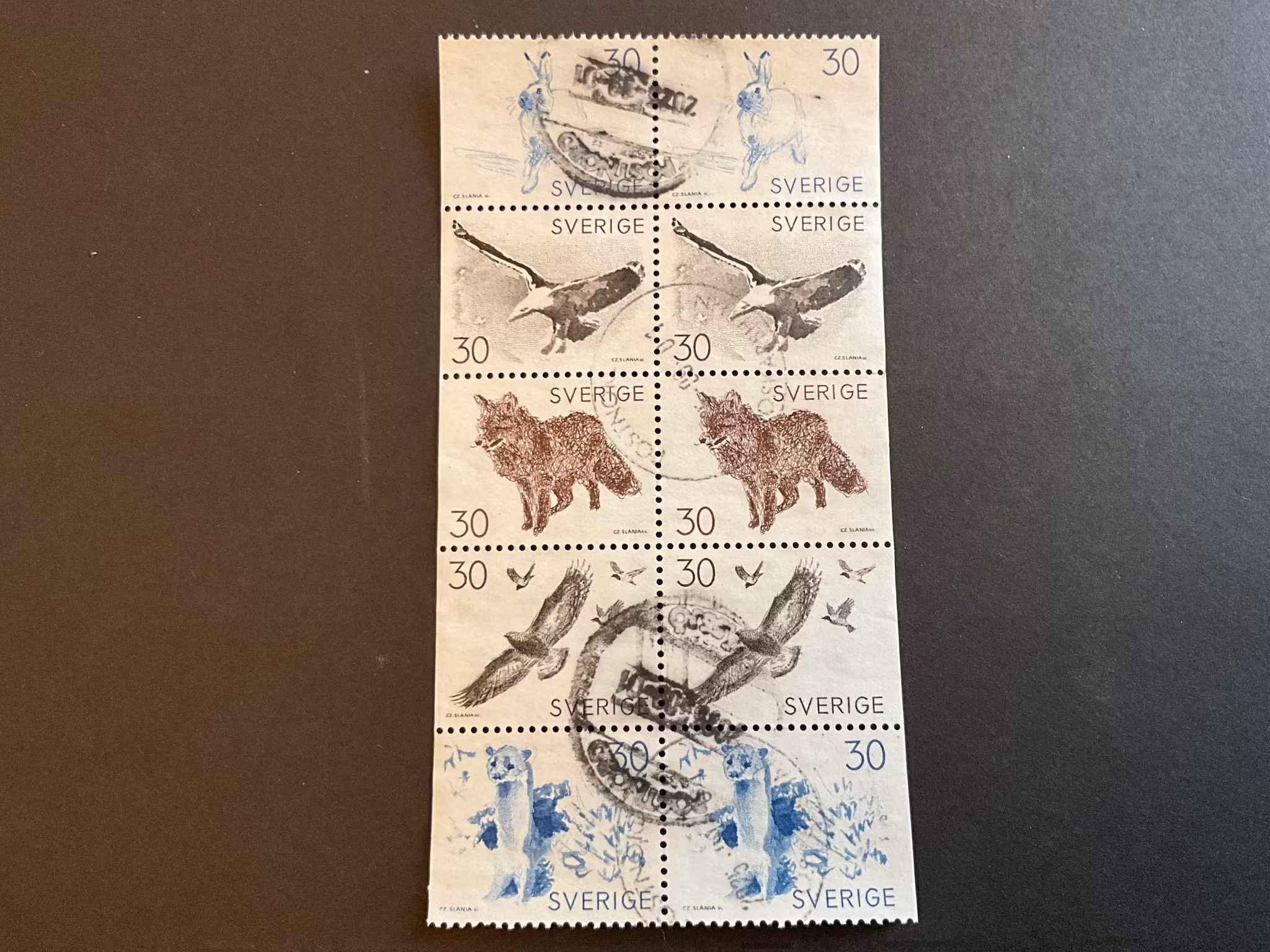 Bruno Liljefors djur facit nr 642-646 i stämplat block