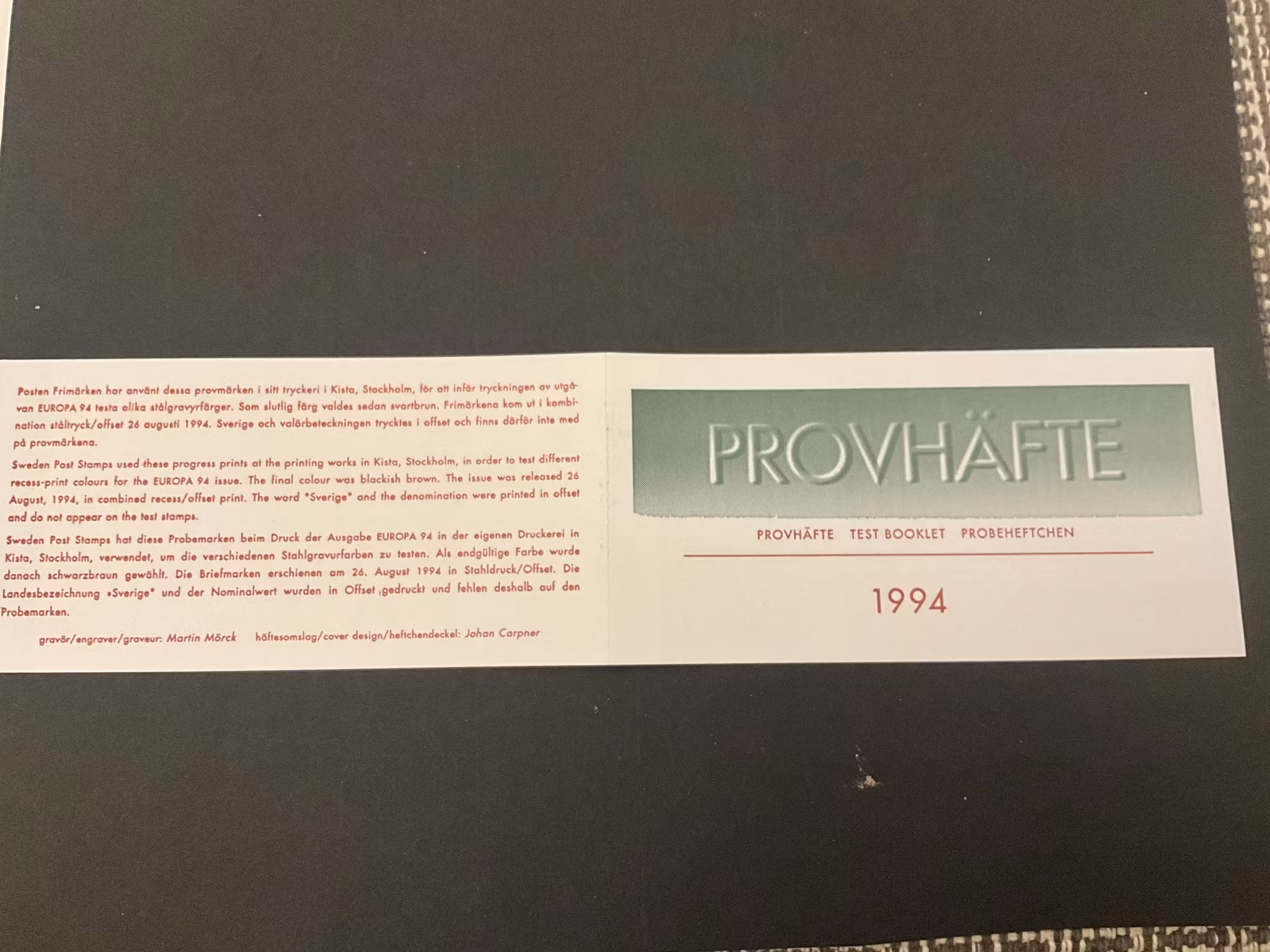 Postfriskt provhäfte EUROPA XXIII