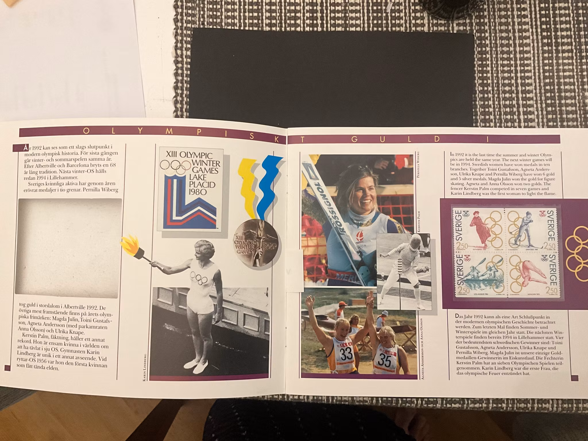 En folder med svenska OS guld både postfriskt och stämplat