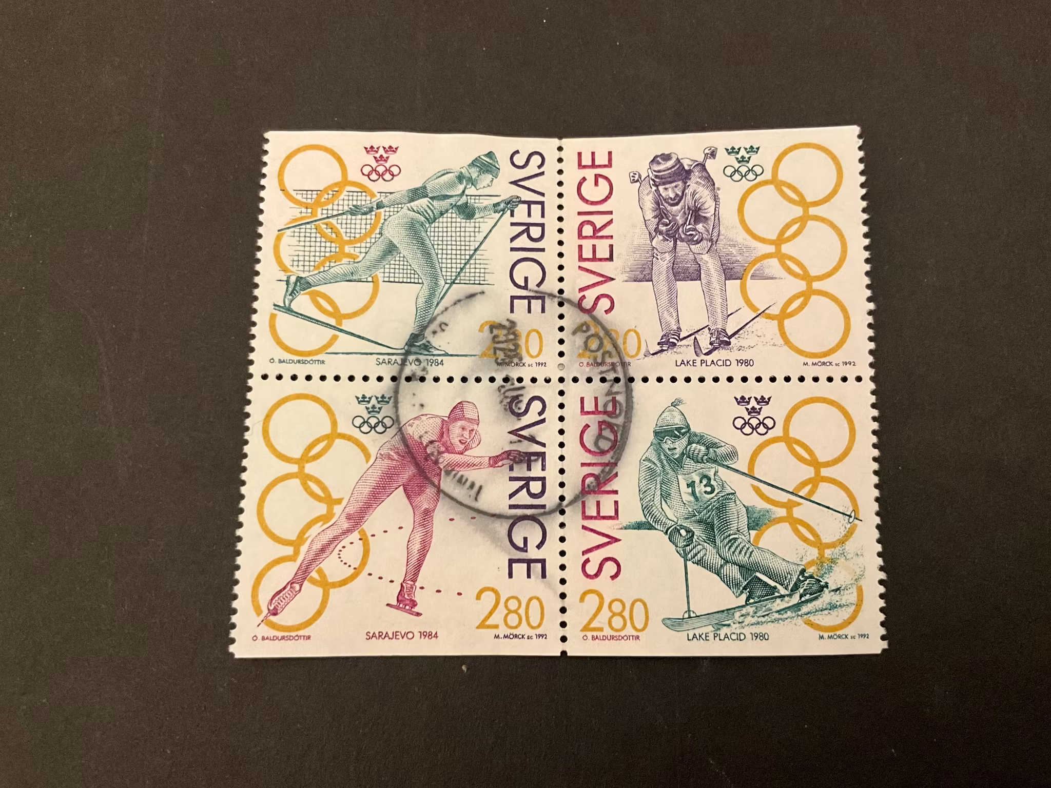 Olympiskt guld II facit nr 1722-1725 i stämplat block