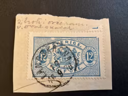 Tjänstefrimärke TJ 5 stämplat på klipp med bott i övre ram+skadad höger oval