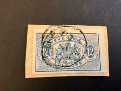 Tjönstefrimärke TJ 5 med avbruten ramlinje i övre höger hörn