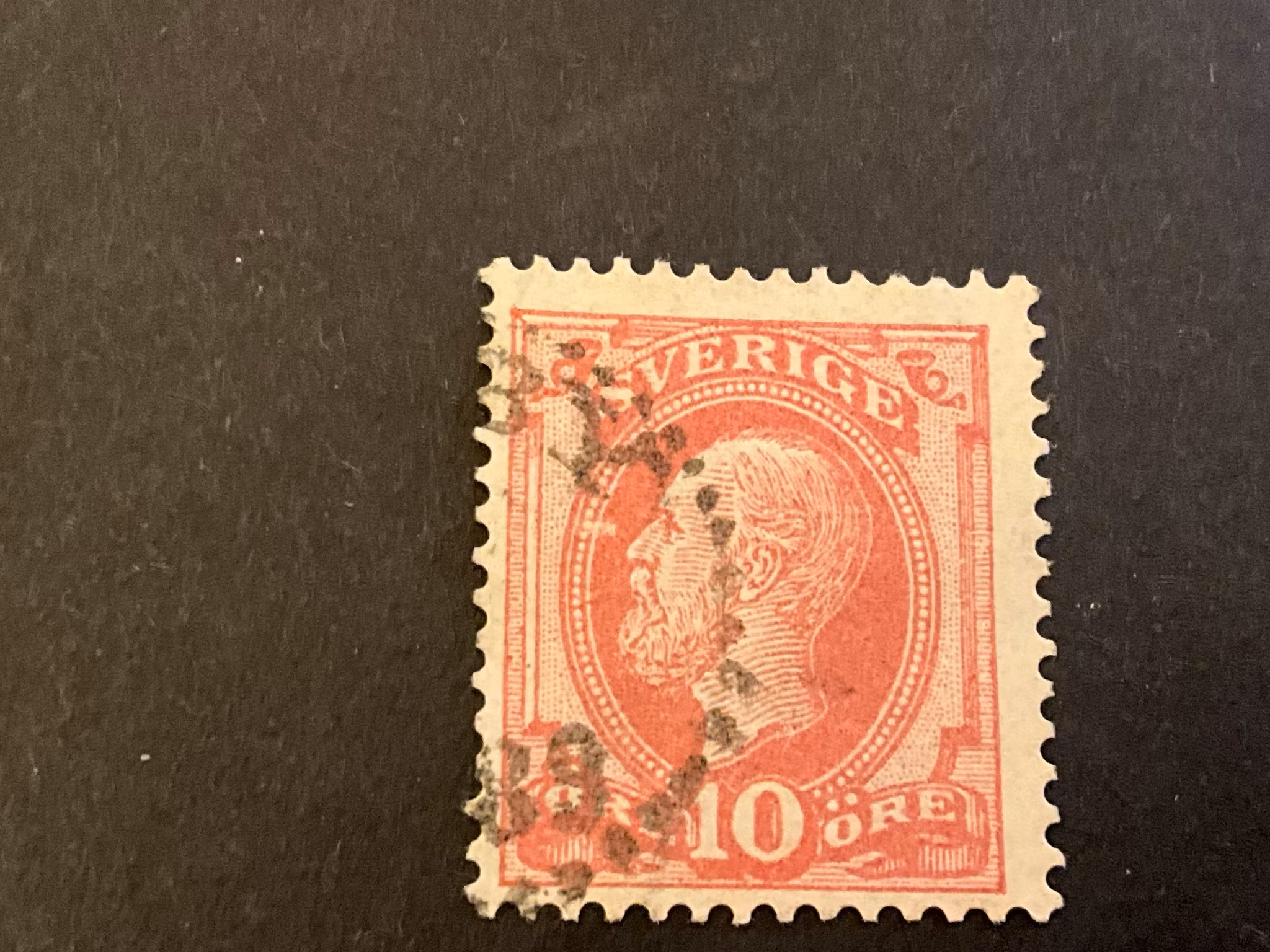 Oscar II facit 45 stämplat med vit fläck framför ögat