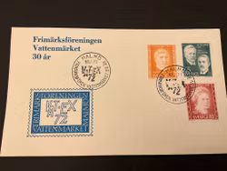Brev facit 751 A-753 A stämplat FRIMÄRKSFÖREN. VATTENMÄRKET 30 ÅR MALMÖ